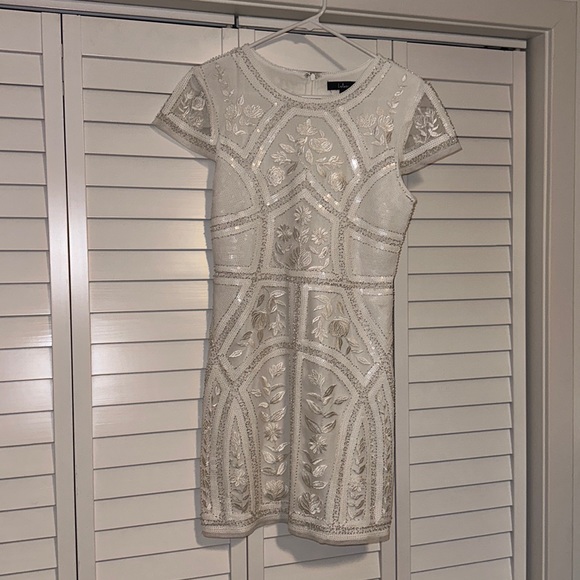 Lulu’s White Sequin Embroidered Mini Dress - Bride Bridal Bachelorette - Picture 3 of 7